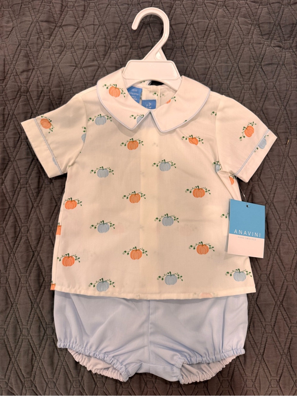 Anavini Baby Blue & Cream Pumpkin Print Matching Set